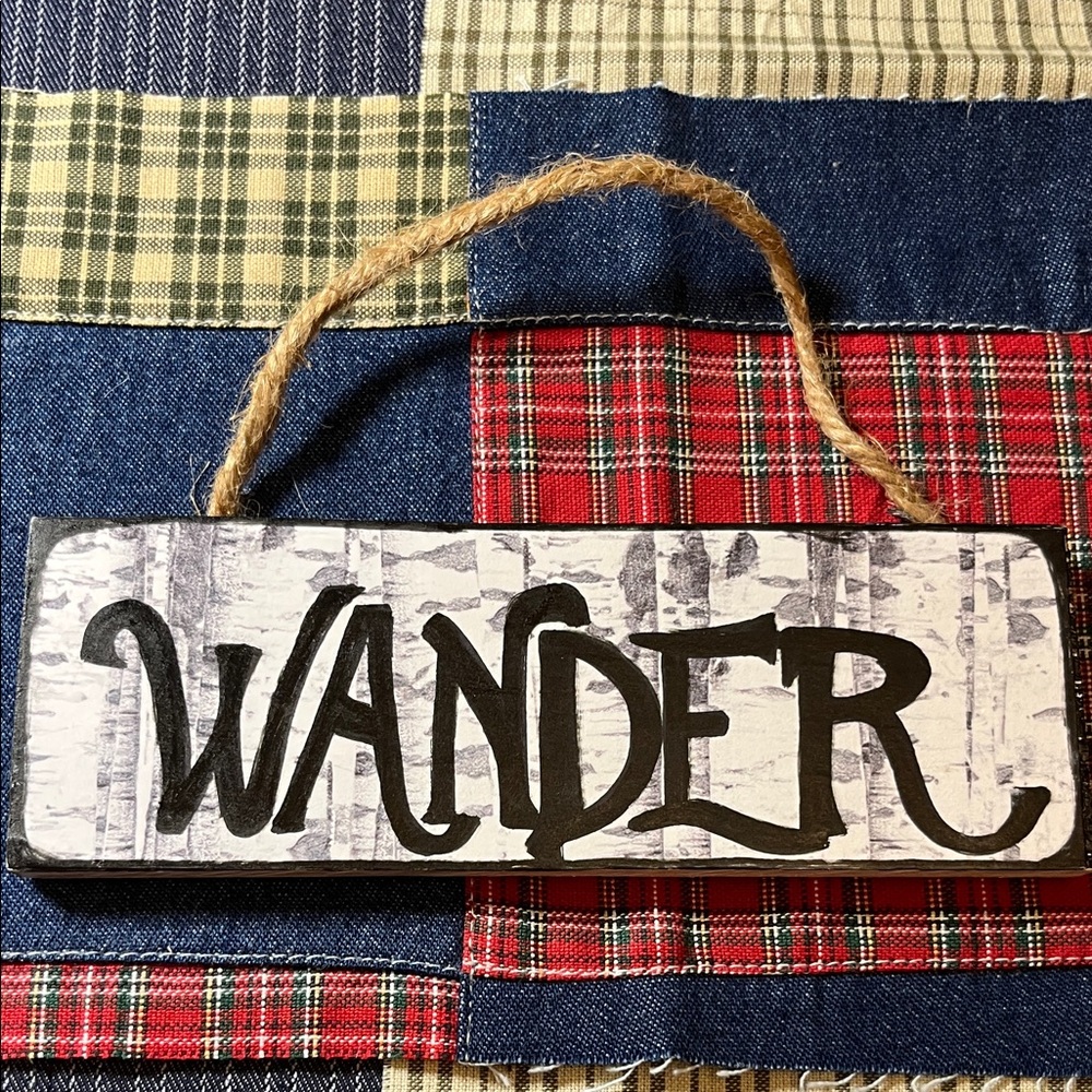 Wander Plaque with Black Lettering and Rope